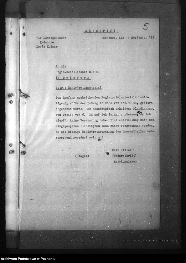 Obraz 9 z jednostki "Aufbau der Registraturen bei den Amtskommissaren"