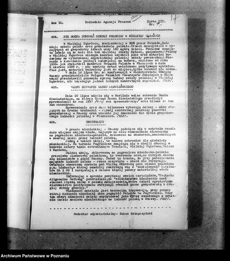 Obraz 20 z jednostki "Biuletyny Zachodniej Agencji Prasowej i Prasowej Agencji Młodych Obozu Zjednoczenia Narodowego"