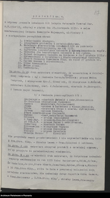 Obraz 20 z jednostki "Protokoły z odpraw prezesów kół lokalnych Związku Weteranów Powstań Narodowych i Związku Powstańców Wielkopolskich."