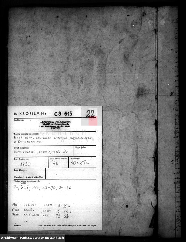 image.from.unit.number "Akta Urodzonych, Umarłych i Zaślubionych Okręgu Bakałarzewo za rok 1830"