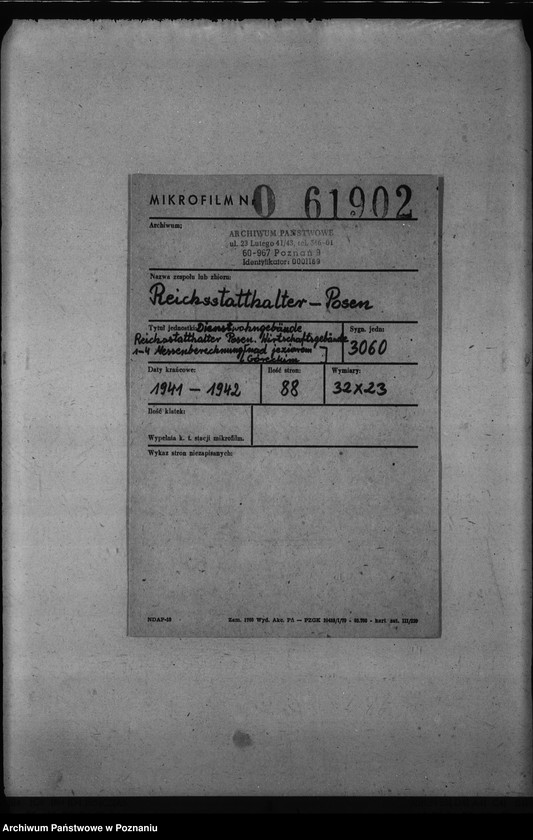Obraz 2 z jednostki "Dienstwohngebäude - Reichsstatthalter Posen. Wirtschaftsgebäude 1 - 4 (nad jeziorem Góreckim) Massenberechnung"