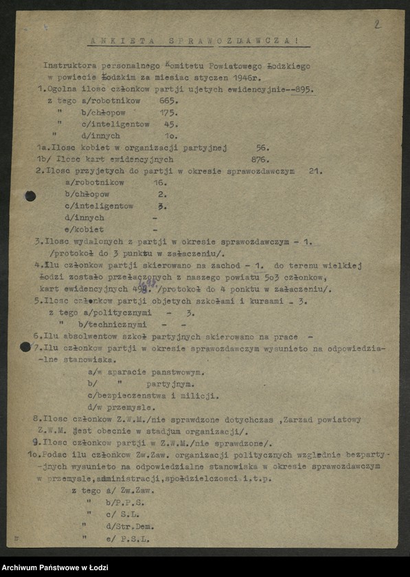 Obraz 3 z jednostki "Ankiety sprawozdawcze instruktora Komitetu Powiatowego Łódź [z załącznikami]"