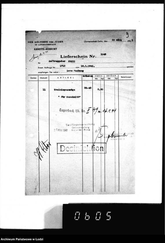 Obraz 13 z jednostki "[Dowody dostawy ubrań i czapek dla fimy] Sachsendahl Ostrowo"