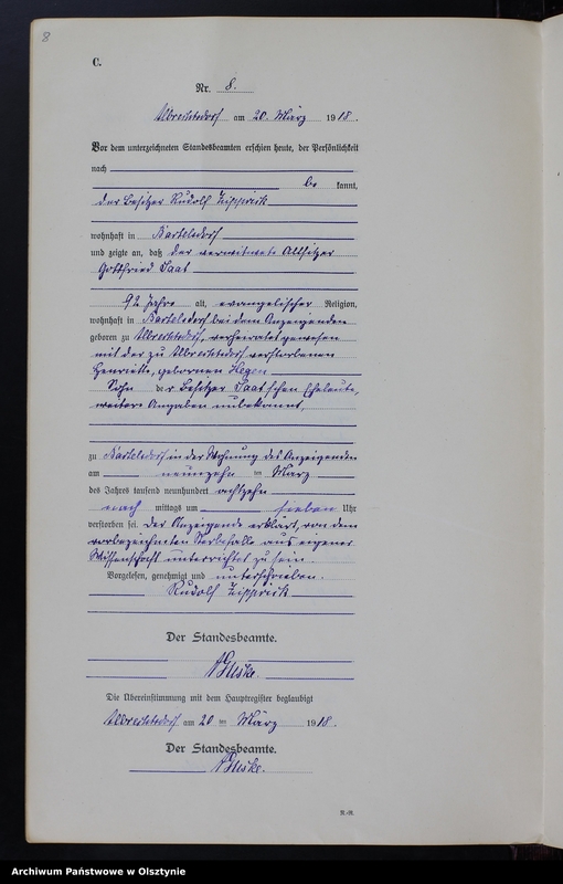 Obraz 10 z jednostki "Sterbe-Neben-Register Nr 1 - 32 [ Księga zgonów - wtóropis ]"