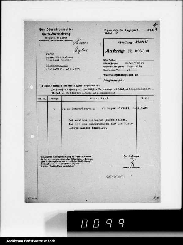Obraz 11 z jednostki "Aufträge Metall-Abteilung v.26101-26343"