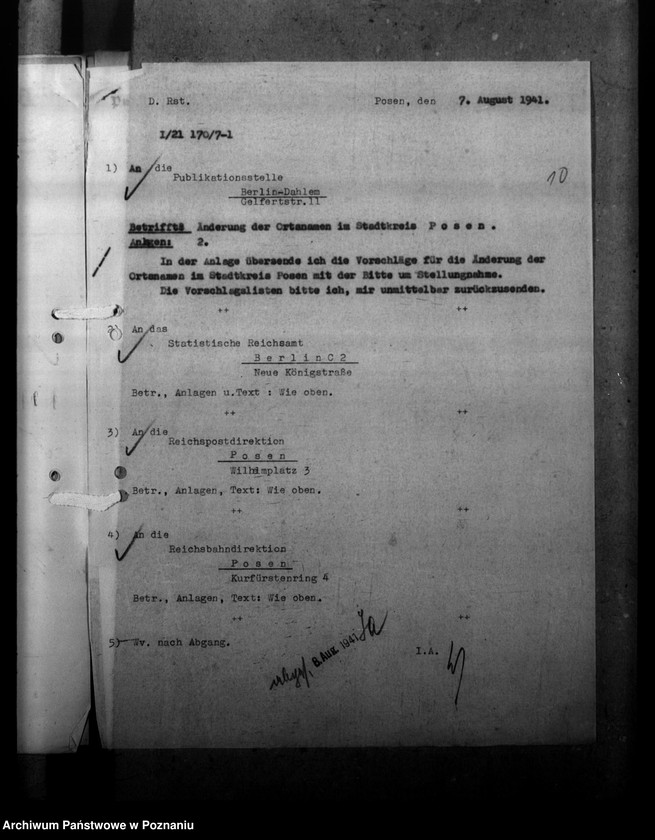 Obraz 14 z jednostki "Ortsnamenänderung - Posen- Stadt (miasto Poznań)"