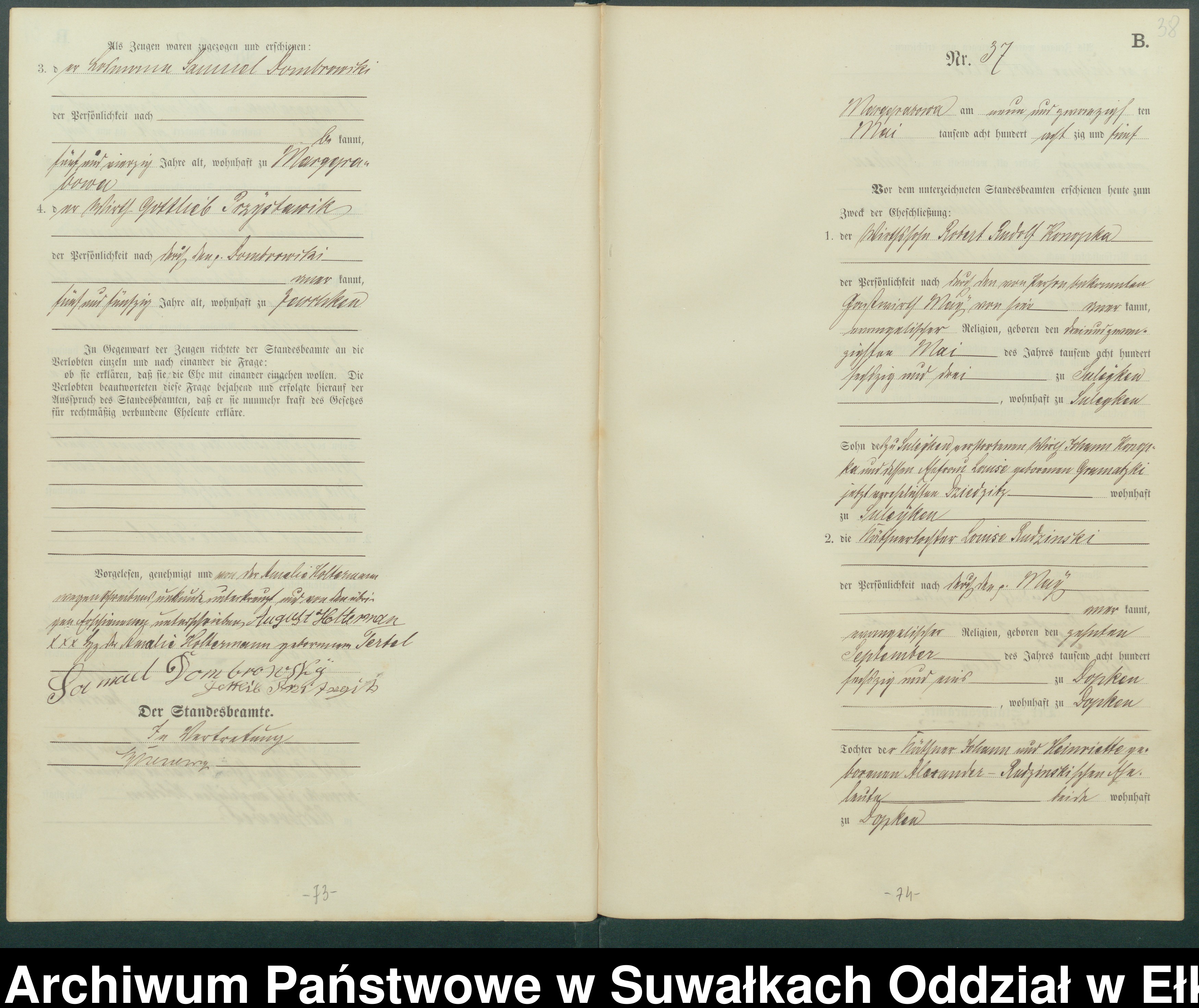 Skan z jednostki: Heiraths-Haupt-Register des Königlichen Preussischen Standes-Amtes Landgemeinde Marggrabowa Kreis Oletzko