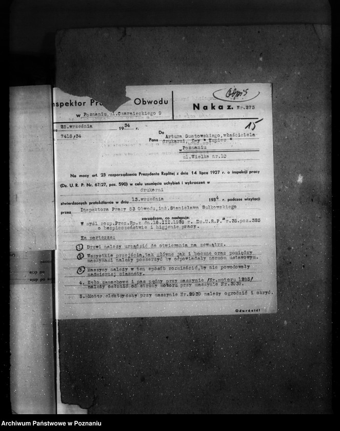 Obraz 19 z jednostki "Zatwierdzenie zakładu przemysłowego /drukarni/ Drukarnia Nakładowa Kupca"