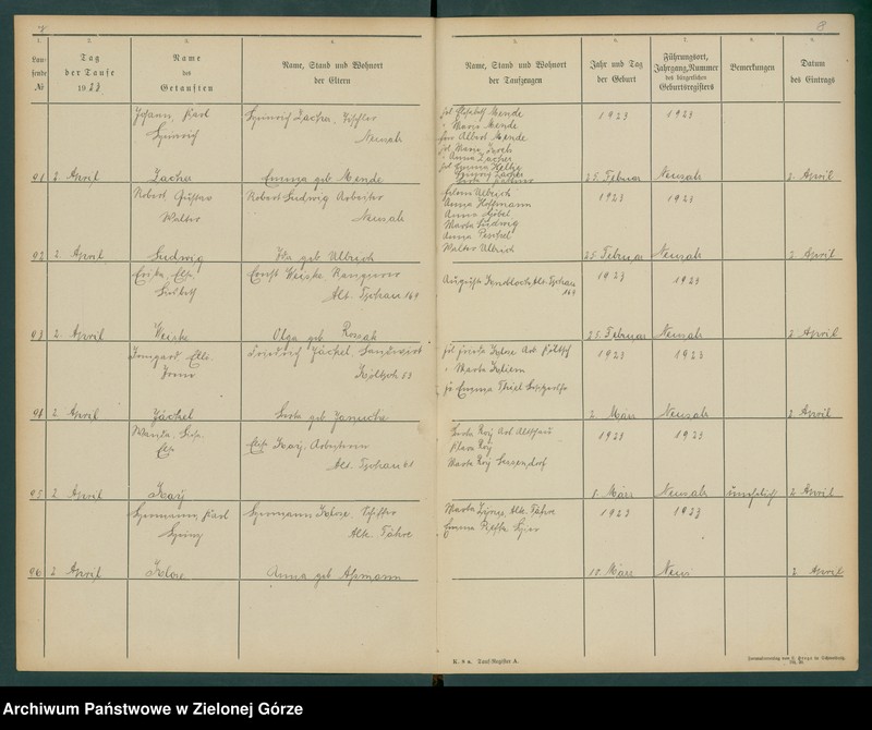 image.from.unit.number "Taufregister der evangelischen Kirche zu Neusalz a[n] O[der] Diöcese Freystadt N[ie]d[e]r Schl[iesen]"