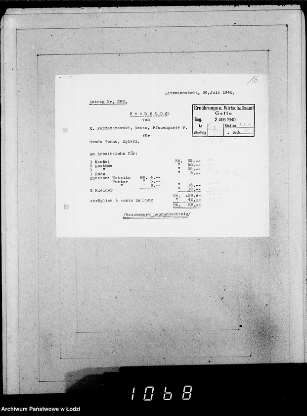 Obraz 20 z jednostki "286-320 [Wnioski ludności nieżydowskiej wysiedlonej z Getta o zwrot rzeczy pozostawionych w dawnym miejscu zamieszkania]"
