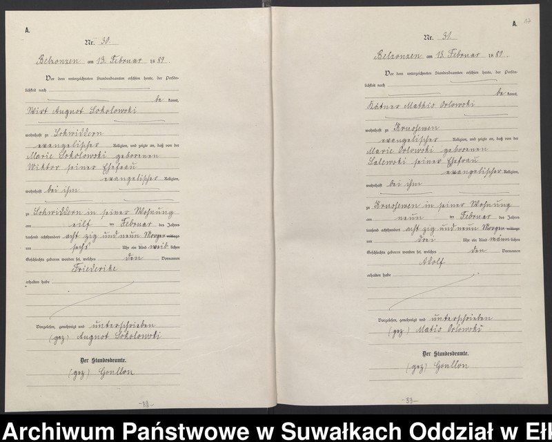 image.from.unit.number "[Geburts-Neben-Register des Königlichen Preussischen Standes-Amtes Belzonzen Kreis Johannisburg]"