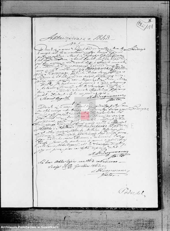 image.from.unit.number "Duplikat Aktów [małżeństw i urodzeń] i zejścia z Filiału Ewangelicko-Augsburgskiego w mieście Sereje za rok 1863"