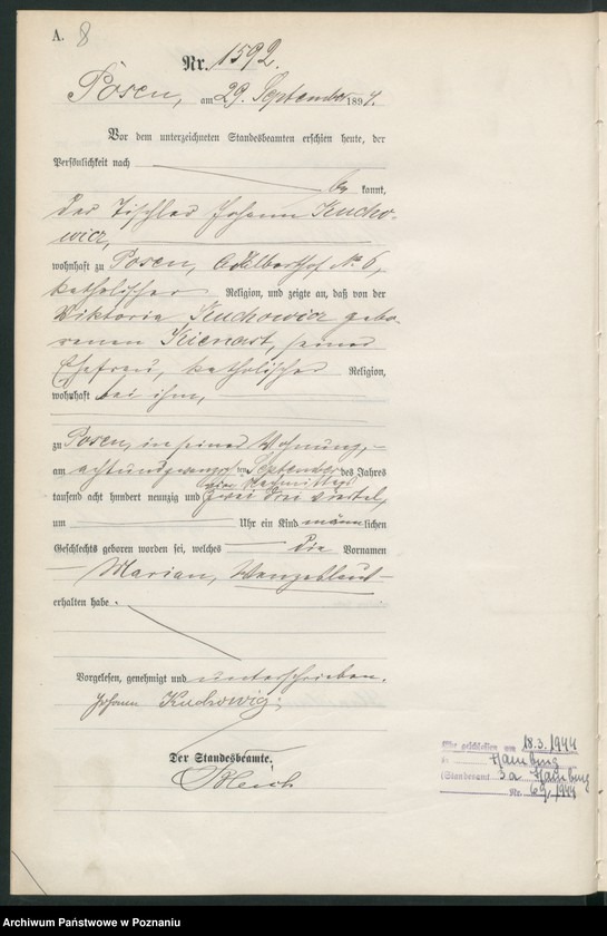 Obraz 11 z jednostki "Księga urodzeń t. V"