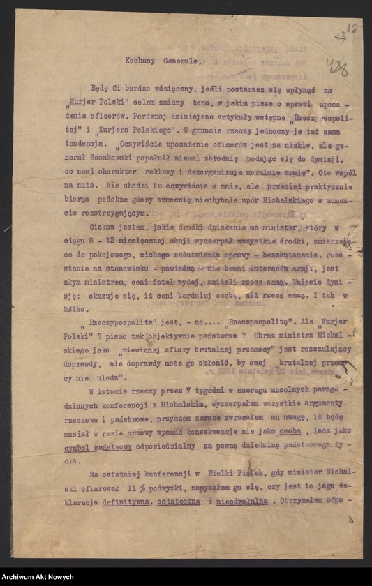 image.from.unit.number "Działalność Władysława Sikorskiego jako szefa Sztabu Generalnego WP. Sprawa uposażeń oficerów. Współpraca z francuskim dowództwem wojskowym. Stosunki dyplomatyczne między Polską a Rosją Radziecką. Raport, korespondencja."