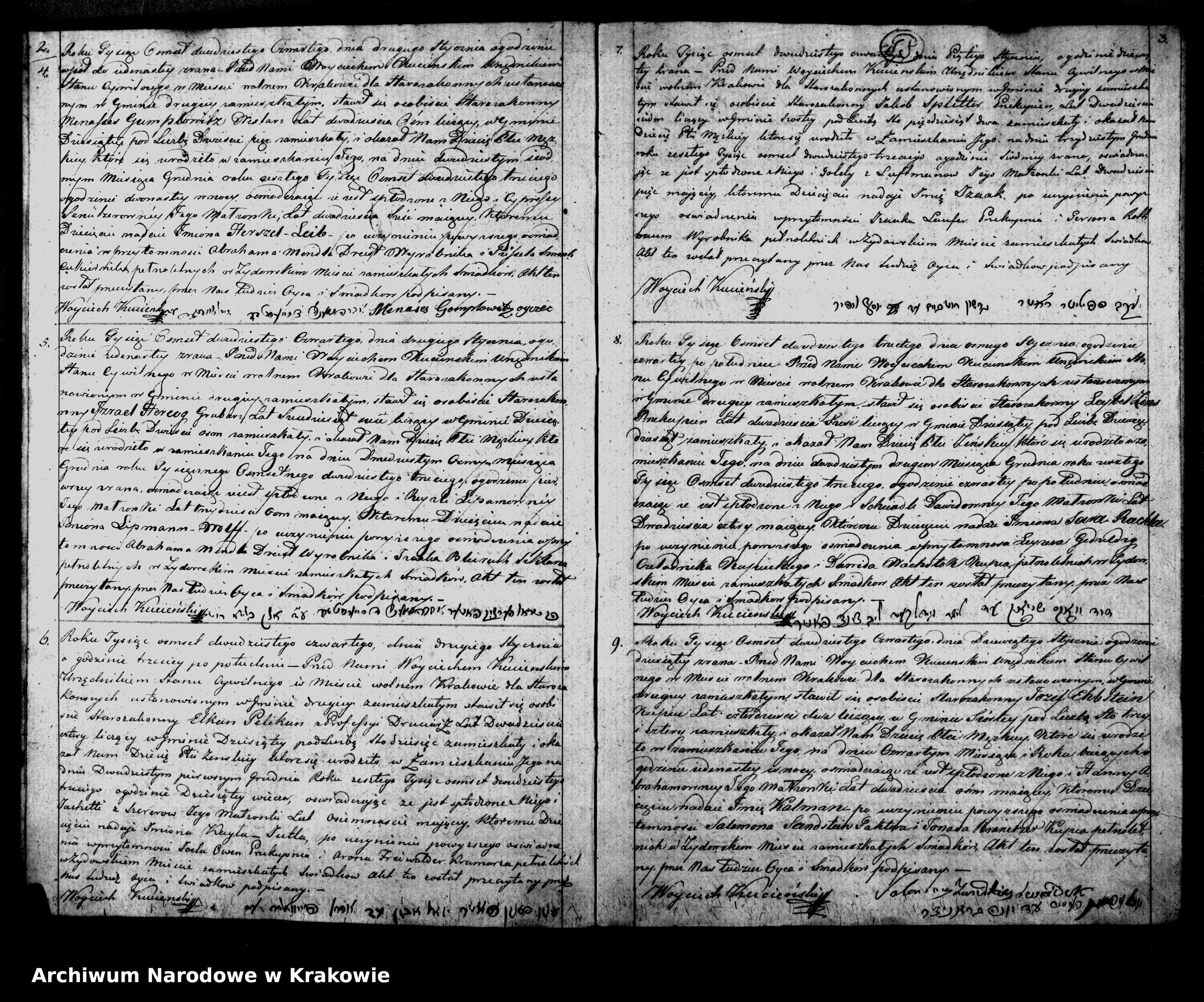 Skan z jednostki: Akta Stanu Cywilnego Księga Isza Obeymująca Akta Urodzenia Przyznania i Przysposobienia Osob Wyznania Moyzeszowego w Miescie wolnem Krakowie na Rok 1824