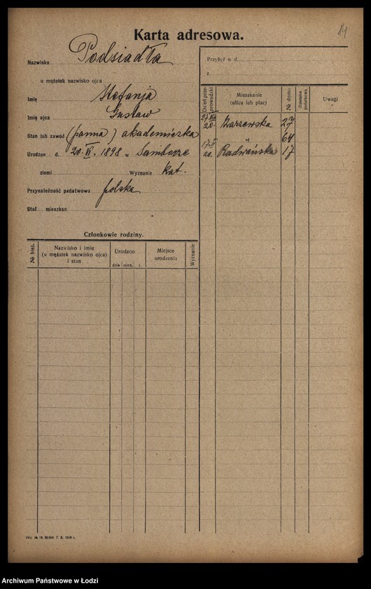 Obraz 16 z jednostki "[Spis ludności Łodzi] Podsadnik-Pokrzywa"