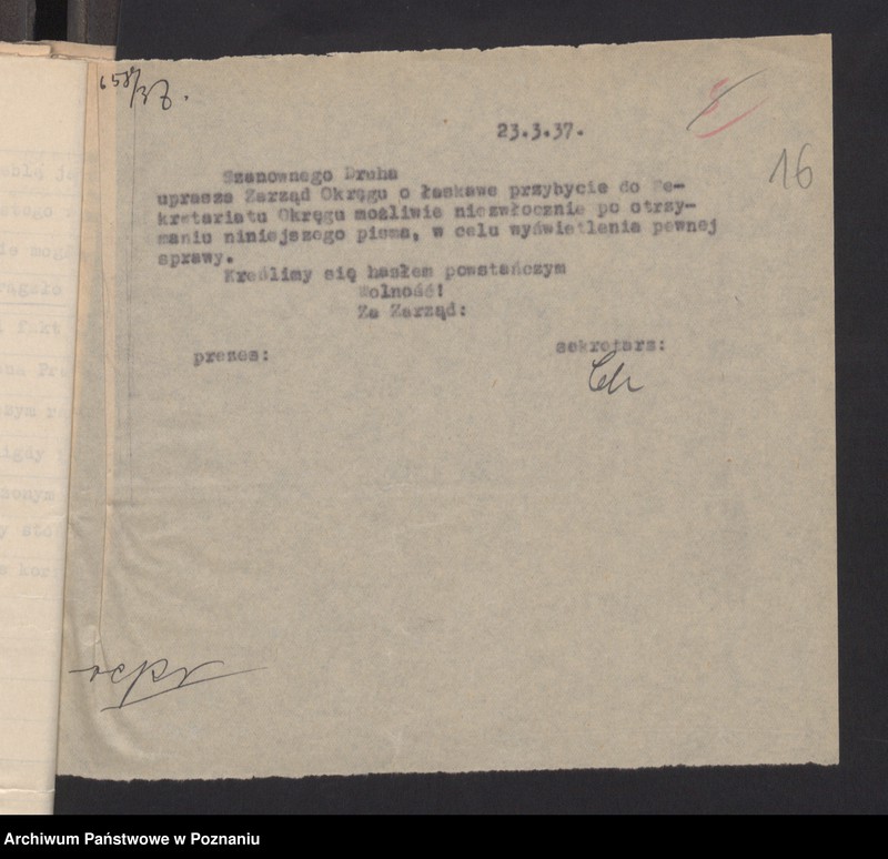 Obraz 19 z jednostki "Sprawy dotyczące komendantów wojewódzkich i grodzkich Związku Weteranów Powstań Narodowych i Związku Powstańców Wielkopolskich."