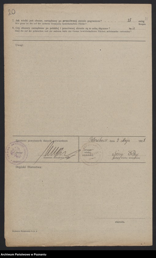 Obraz 17 z jednostki "[Kwestionariusze dotyczące stwierdzenia gruntów znajdujących się po polskiej stronie pogranicza a zarządzanych przez zamieszkałych po stronie niemieckiej] powiat leszczyński"