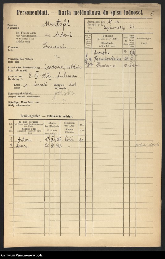 Obraz 7 z jednostki "[Spis ludności Łodzi] Mardofel - Markgraf"