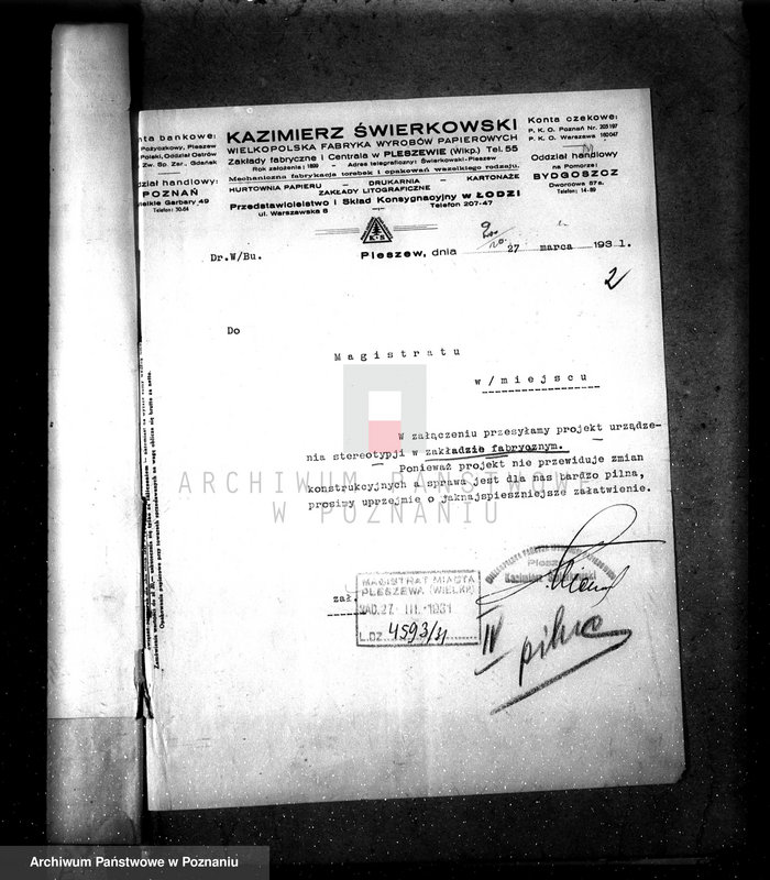Obraz 6 z jednostki "Zatwierdzenie projektu urządzenia istniejącej fabryki papieru własność K. Świerkowski w Pleszewie"