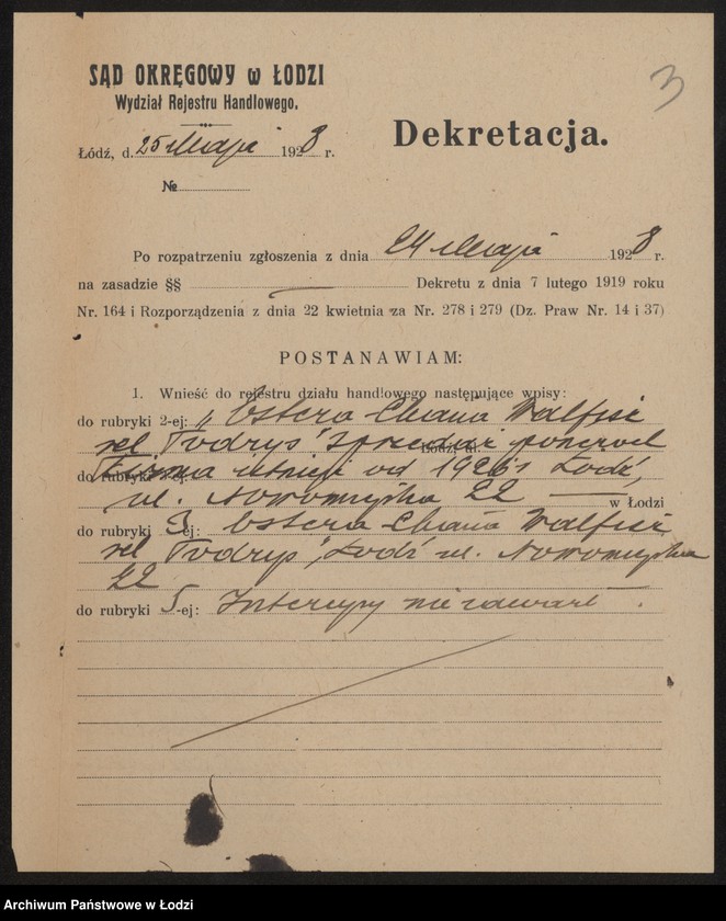 Obraz 5 z jednostki "Estera Chana Wolfisz vel Tadrys – sprzedaż pończoch"