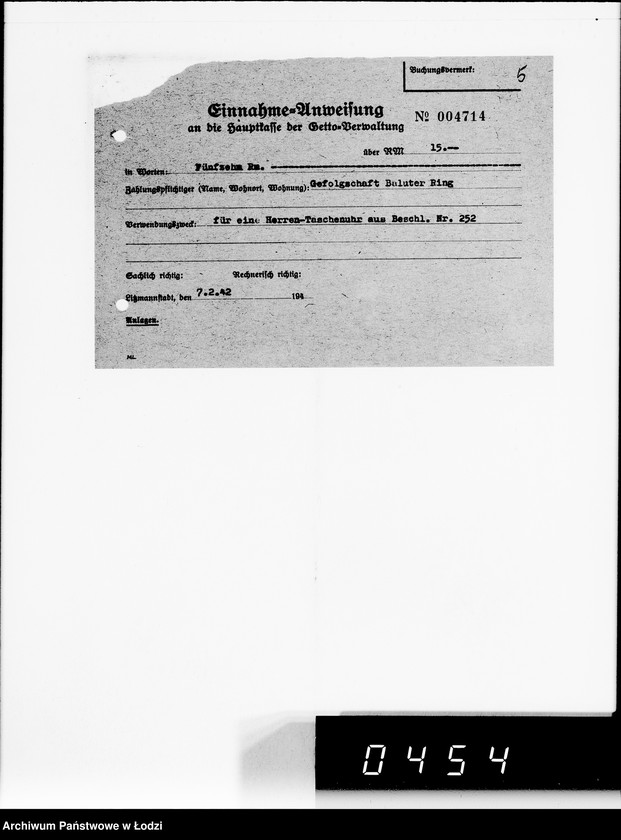 Obraz 20 z jednostki "Einnahme Anweisungen. [Sprzedaż przedmiotów skonfiskowanych]"