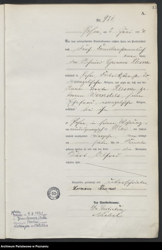 Obraz 17 z jednostki "Księga miejscowa urodzeń tom III[Rejestr główny urodzeń]"