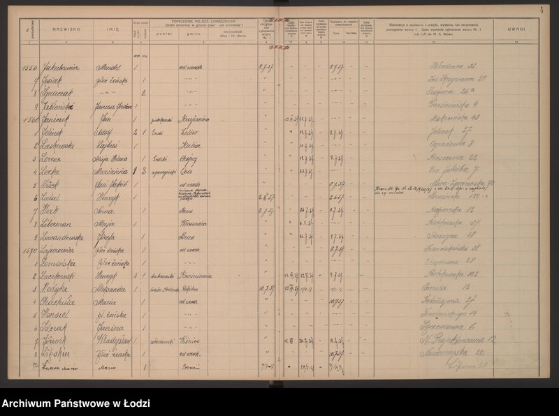 Obraz 7 z jednostki "Księga kontroli ruchu ludności (rejestr osób przybywających do gminy) Łódź, zespół III lit. H, I, J, L, Ł"
