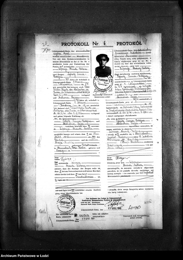 Obraz 9 z jednostki "[Protokoły stwierdzające na podstawie zeznań 2 świadków personalia i tożsamość osób ubiegających się o kartę tożsamości]"