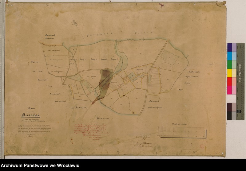 Obraz z jednostki "Karte von dem Rittergute Bunkai nebst dem zugehörigen Bauergute Hyp.Nr.35 Buckowine Thalheim"