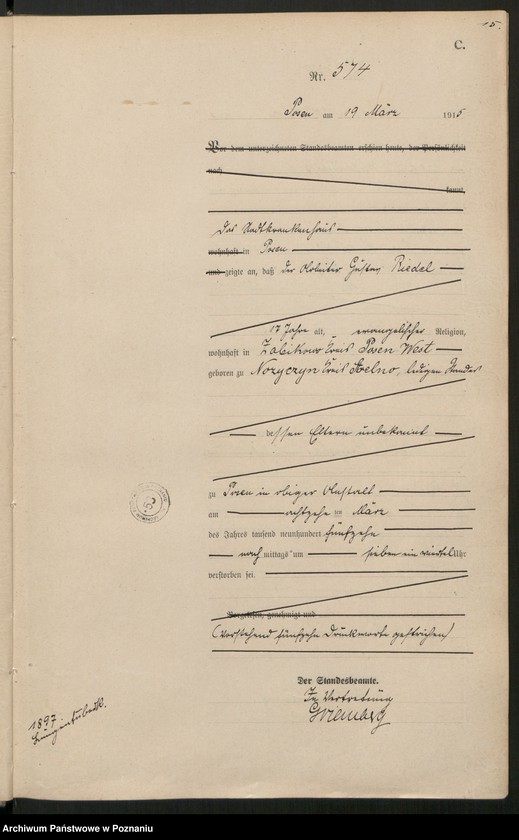 Obraz 17 z jednostki "Księga miejscowa zgonów tom II [Rejestr główny zgonów]"