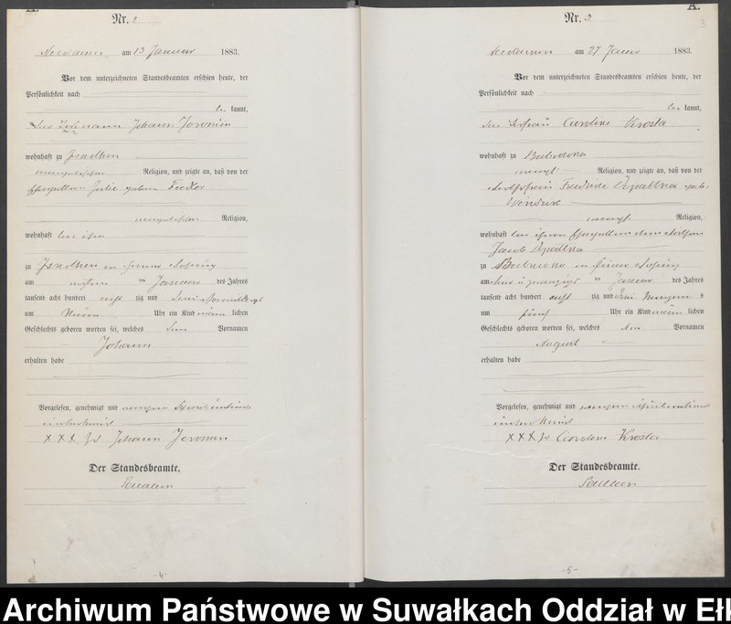 image.from.unit.number "Geburts-Haupt-Register des Königlich Preussischen Standes-Amtes Forstrevier Nicolaiken Kreis Sensburg für das Jahr 1883 [do 1887]"