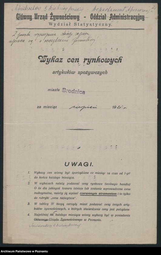 Obraz 4 z jednostki "[Wykazy cen rynkowych na artykuły spożywcze w poszczególnych miastach Województwa Pomorskiego za miesiąc sierpień 1921 roku]"