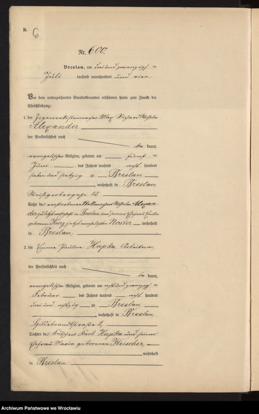 image.from.unit.number "Heiraths-Neben-Register Breslau I 1904 Band 4"