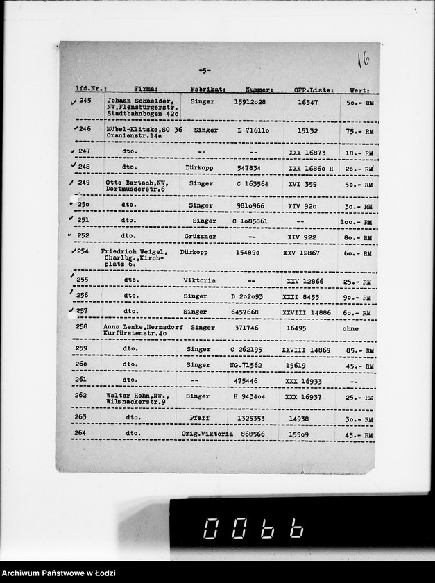 Obraz 20 z jednostki "Nähmaschinen. [Korespondencja w sprawie zakupu, transport i rachunki]"