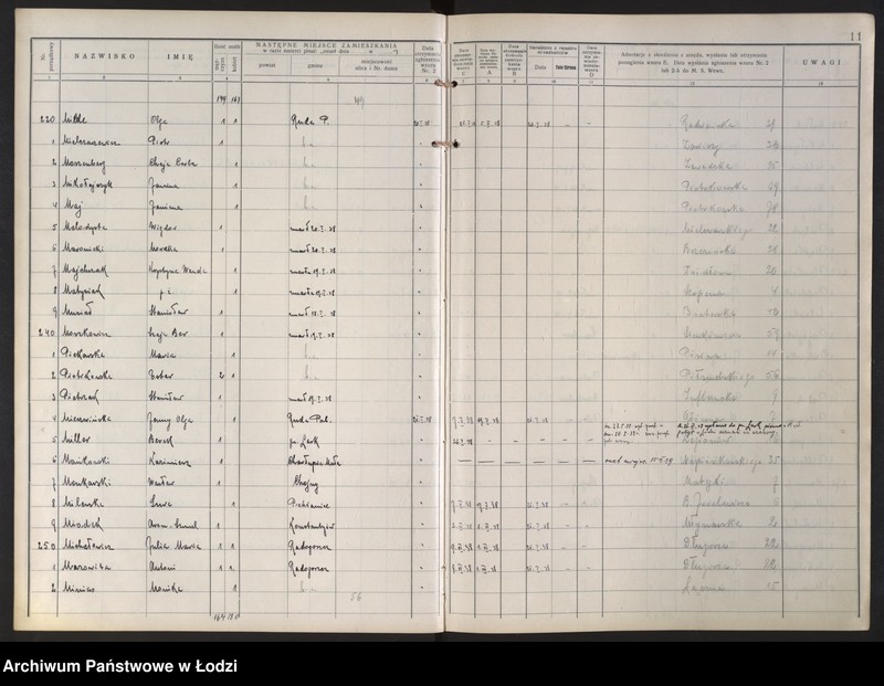 Obraz 15 z jednostki "Księga kontroli ruchu ludności (rejestr osób opuszczających gminę) Łódź, zespół V, lit. M, P"