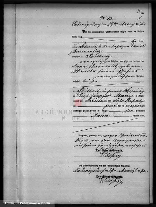 image.from.unit.number "Geburts-Neben-Register Standesamts Ludwigsdorf pro 1876"