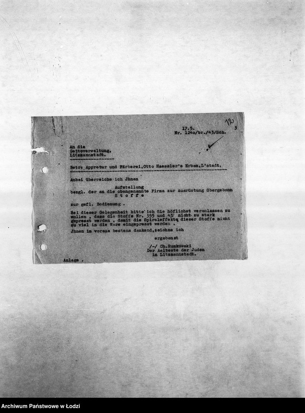 Obraz 15 z jednostki "Textil-Fabrikations-Abteilung [Produkcja i zapotrzebowanie materiałów dla resortu pracy]"