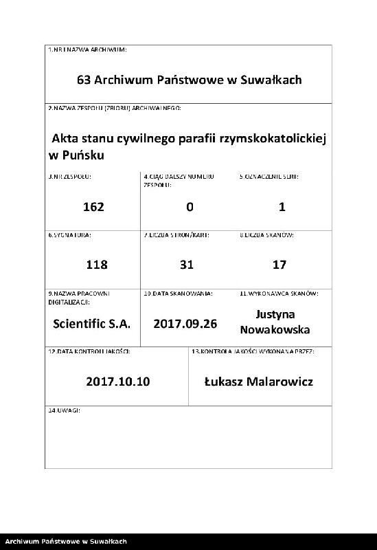 Obraz 1 z jednostki "[Księga akt małżeństw parafii rzymskokatolickiego w Puńsku z lat 1916-1918]"