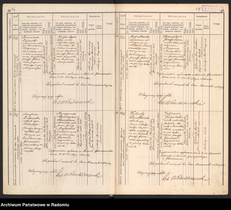 image.from.unit.number "[Duplikat Tom I Księga zaślubionych parafii Głowaczów za 1916 r.]"