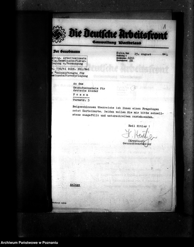 Obraz 5 z jednostki "Schriftwechsel mit der Deutsche Arbeiters Front [Korespondencja w sprawie zbiorowego żywienia]."