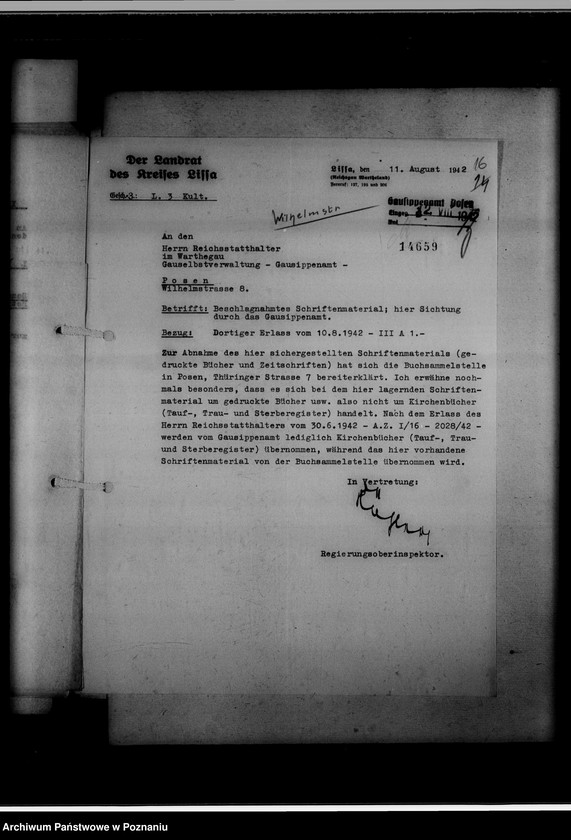 Obraz 20 z jednostki "Einziehungsprotokolle [ksiąg kościelnych] Kreis Lissa [powiat leszczyński]"