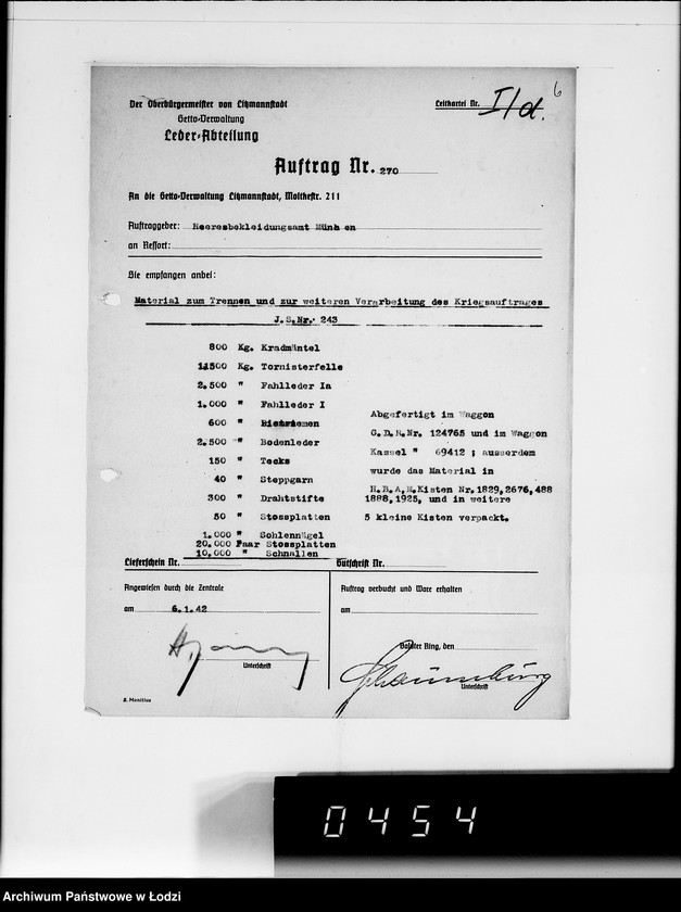 Obraz 10 z jednostki "Kriegsauftrag J.S.243 Holzschuhe [dla Heeresbekleidungsamt München] 85"