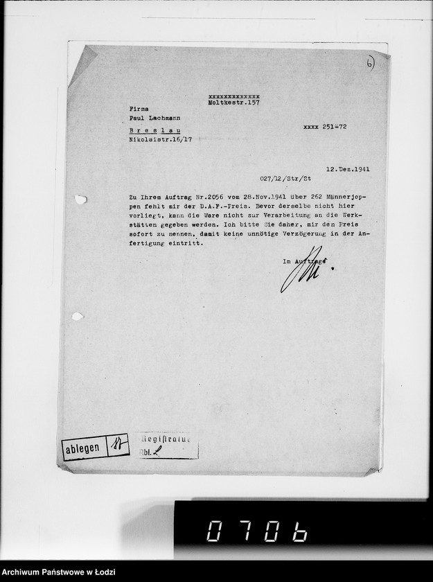 Obraz 11 z jednostki "[Korespondencja z urzędami, instytucjami i firmami] Lit.Lo-Lod."