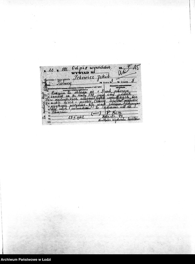 Obraz 18 z jednostki "[Korespondencja resortów i osób prywatnych w sprawie pomocy materialnej i lekarskiej dla starych i chorych mieszkańców getta]"