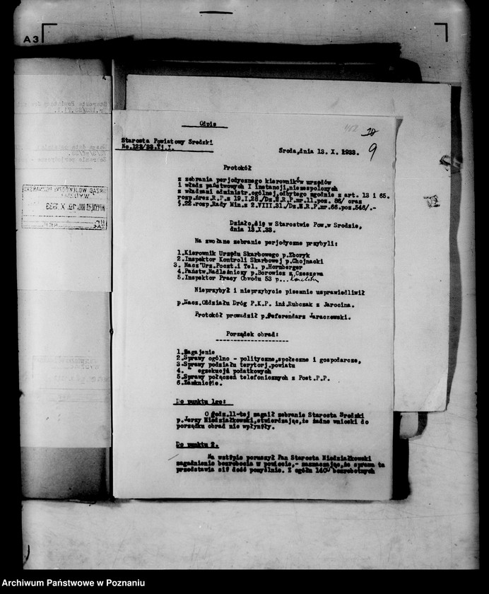 Obraz 12 z jednostki "Protokoły z zebrań periodycznych I instancji /naczelników władz i urzędów niezespolonych z terenu poszczególnych powiatów omawiające ogólną sytuację polityczną i społeczno-gospodarczą"