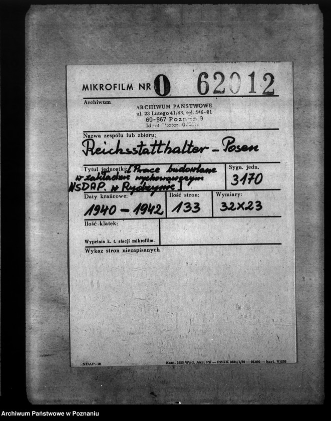 Obraz 2 z jednostki "Prace budowlane w zakładzie wychowawczym NSDAP w Rydzynie"