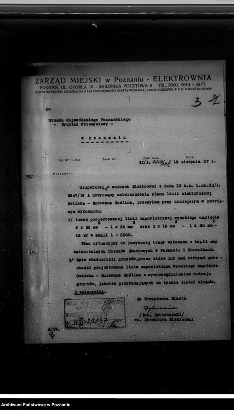 Obraz 7 z jednostki "Wniosek Elektrowni Miejskiej w Poznaniu o zatwierdzenie planu linii elektrycznej z Owińsk do Murowanej Gośliny"