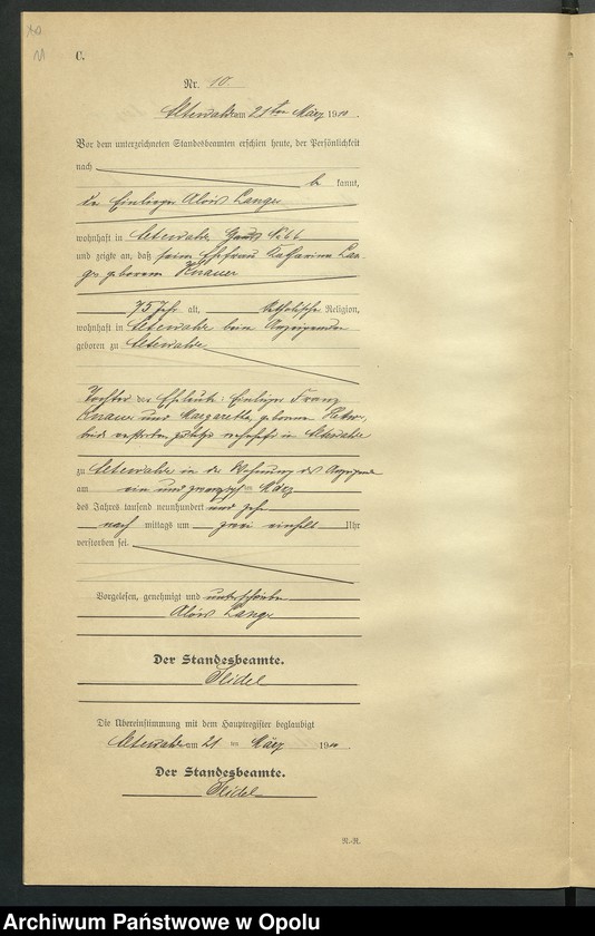 Obraz 15 z jednostki "Sterbe-Register (Neben-Register) Standesamt Altewalde 1910 No. 1 bis 45"