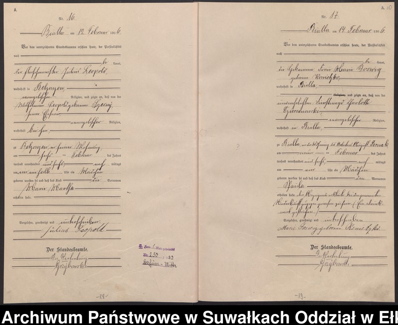 image.from.unit.number "Geburts-Haupt-Register des Königlichen Preussischen Standes-Amtes Bialla Kreis Johannisburg"